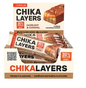 Батончик CHIKALAB LAYERS глазированный со вкусом Солёная карамель и арахис /флоу-пак/ 45г*15