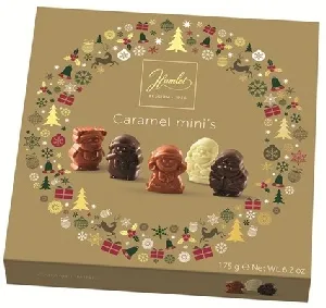 Конфеты HAMLET Caramel mini's шоколадные с карамельной начинкой, фигурки НГ /картон/ 175г*12