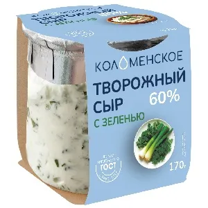 Сыр КОЛОМЕНСКИЙ творожный "С ЗЕЛЕНЬЮ" массовая доля жира в сухом веществе не менее 60% /стекло/ 170г*4