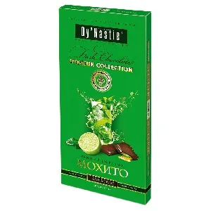 Шоколад Dy`Nastie LIQUEUR темный "Мохито" с ликерной начинкой и цукатами цедры лимона (шоубокс 10шт) 100г*40