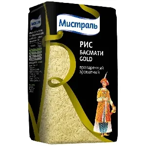 Рис МИСТРАЛЬ Басмати GOLD пропаренный ароматный /пакет/ 500г*12