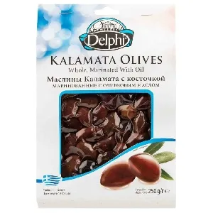 Маслины DELPHI KALAMATA с косточкой маринованные с оливковым маслом /вакуум/ 250г*8