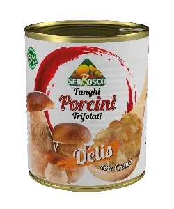 Грибы SERBOSCO белые резаные жареные Делис /жесть/ 800г*6