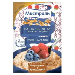 Каша МИСТРАЛЬ овсяная "Ягоды карелии" земляника-голубика /пакет/ 40г*25