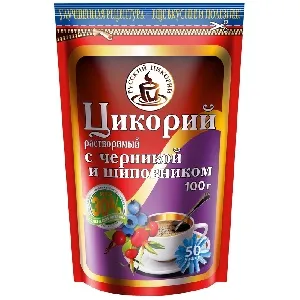 Цикорий РУССКИЙ ЦИКОРИЙ порошкообразный с ЧЕРНИКОЙ и ШИПОВНИКОМ /дойпак/ 100г*12