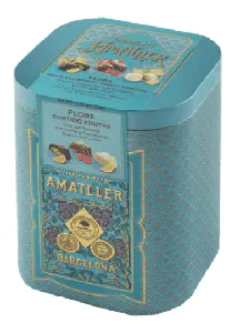 Конфеты AMATLLER 2815 Ассорти конфет из горького шок. с апельс. нач., из молочного шок. с малиновой нач, из белого шок. с лимон.нач. /жесть/ 108г*6