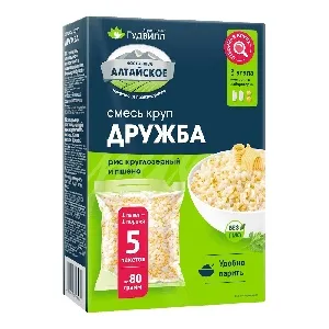 Смесь АЛТАЙСКОЕ Дружба рис круглозерный и пшено (5*80г) в пакетиках /картон/ 400г*9
