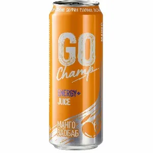 ***Напиток GO Сhamp безалкогольный энергетический газированный со вкусом Манго и Баобаб /жесть/ 430мл*24