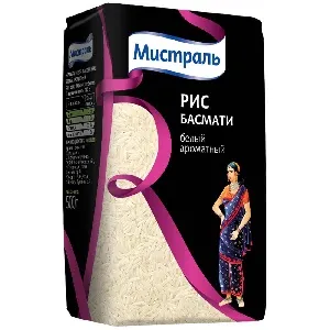 Рис МИСТРАЛЬ Басмати белый ароматный /пакет/ 500г*12 Рис МИСТРАЛЬ Басмати белый ароматный /пакет/ 500г*12